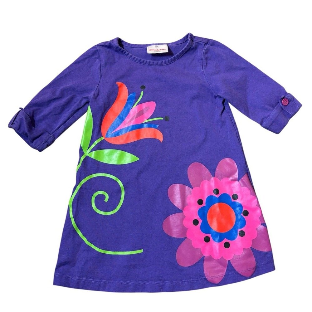 Hanna Andersson Big Bloom Slipover Dress Grape Juice Toddler Size 90 (3T) Floral